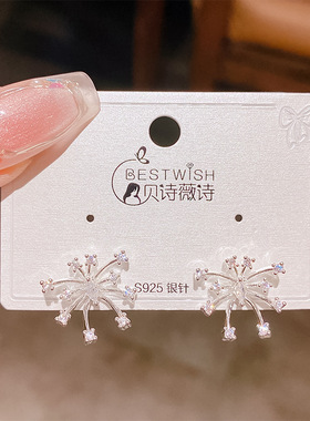 实拍银针百搭厚银保色简约质烟花锆石耳钉超仙气质极简时尚耳饰品