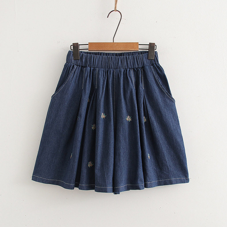 初中高中学生休闲宽松大码松紧腰牛仔裤阔腿五分裤子大童裙裤夏装