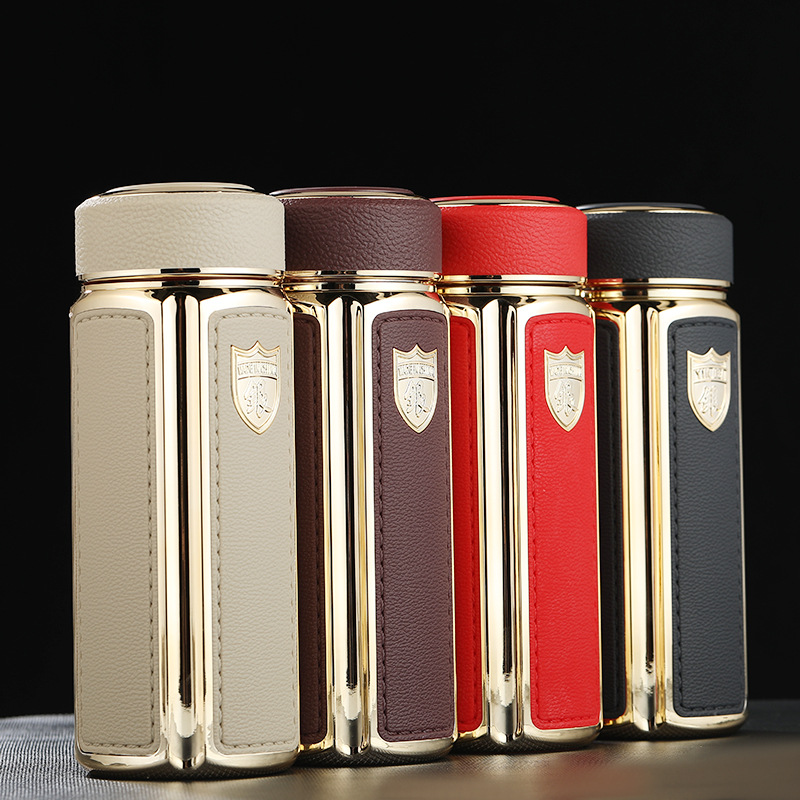 正品皮纹保温杯车载水杯升级款二代316不锈钢保温杯银离子四方杯