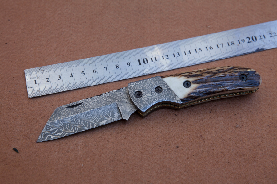 进口手工大马士革无锁定折叠水果刀A27