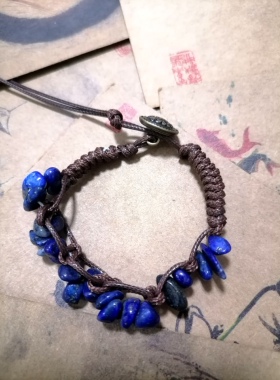 福百瑞珠宝 天然青金石水晶原石水晶手作蜡绳编织手链