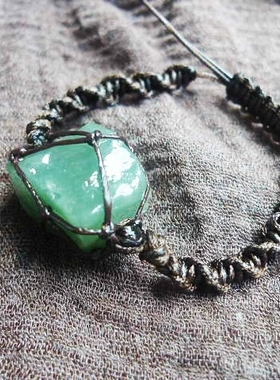 福百瑞珠宝天然东陵石水晶原石手编螺旋纹复古美搭蜡绳手链