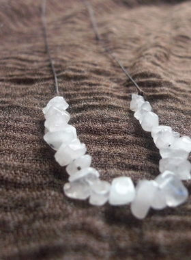 阿福家 天然粉水晶碎石手编一线简约随意蜡绳项链