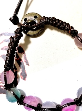 福百瑞珠宝天然七彩玛瑙水晶蜡绳编织清新美貌百搭手链