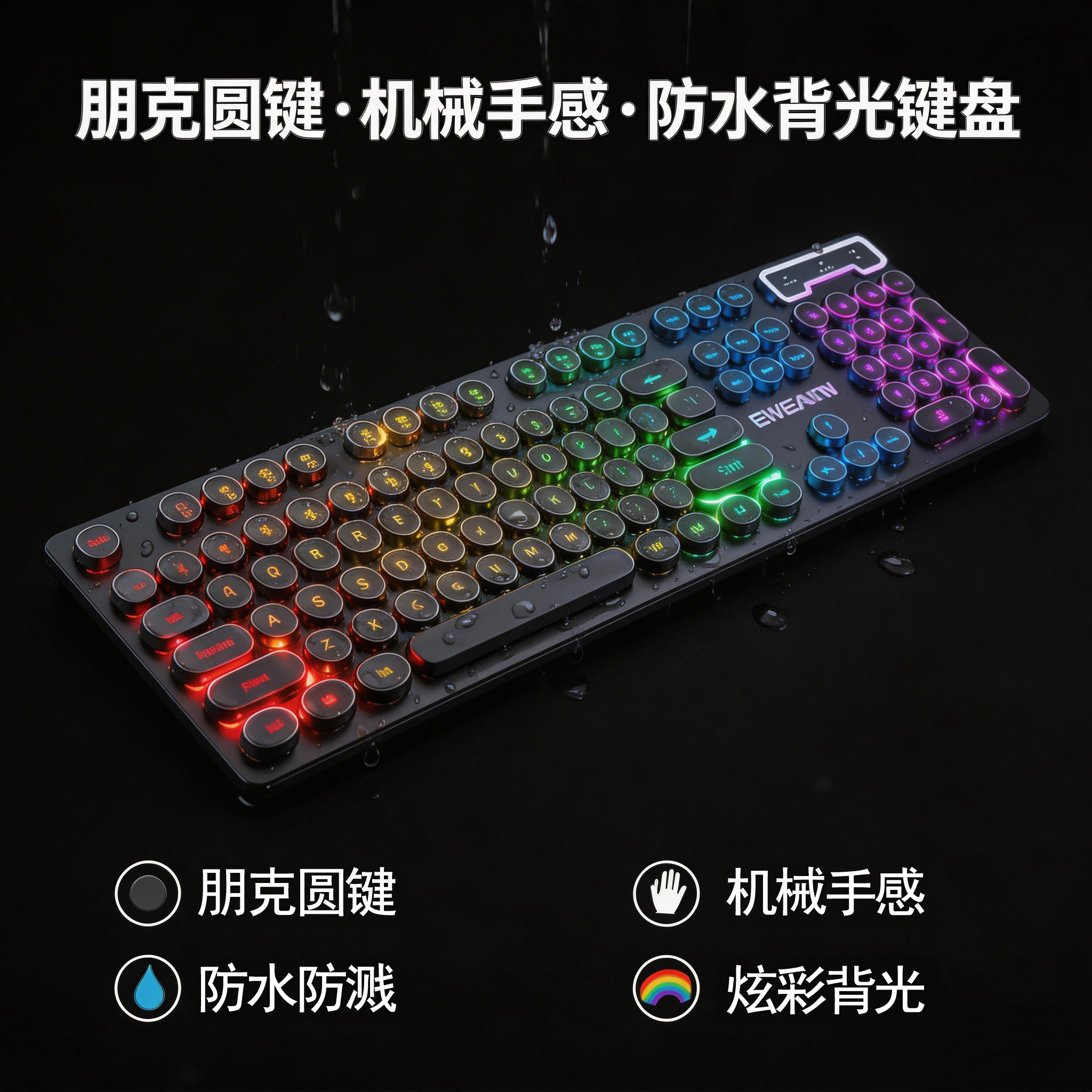 复古朋克圆形键帽有线键盘机械手感静音背光办公游戏防水台式电脑