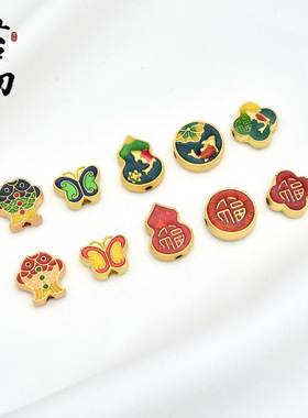 越南沙金哑金珐琅彩吉祥图案配饰福字如意锁招财吊坠手工DIY配件