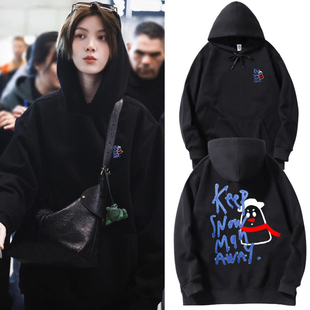 泰剧lingorm邝玲玲同款宽松连帽衫卫衣女新款秋冬复古学生上衣