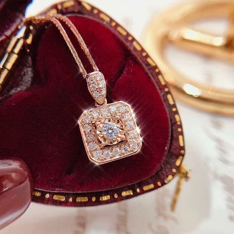 simple square shaped pendant necklace with shiny  women