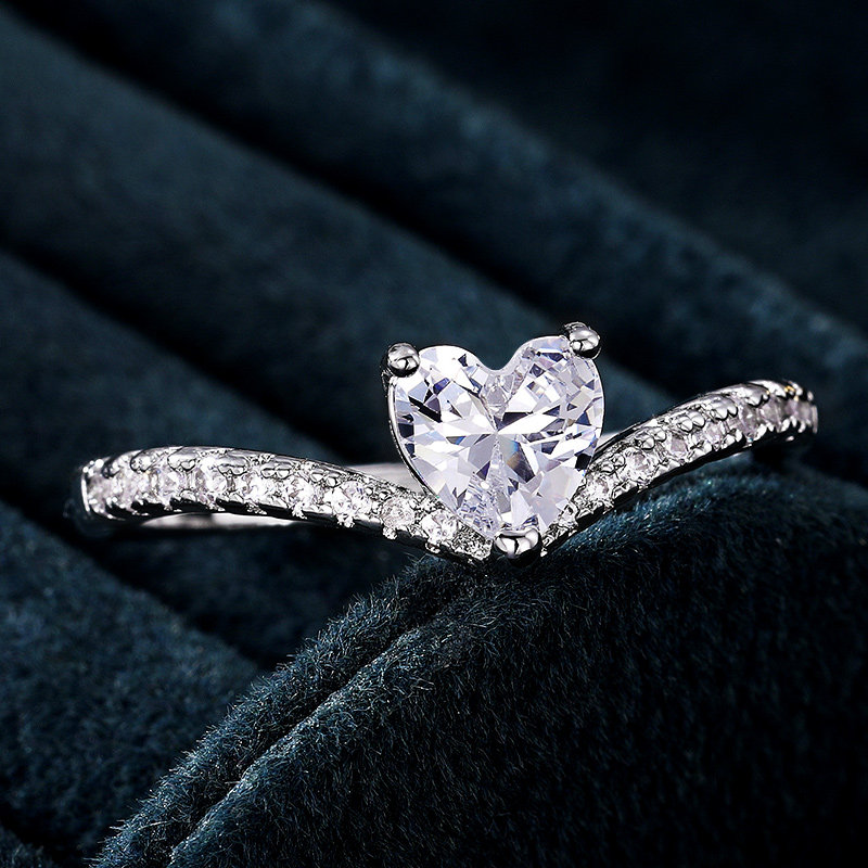 romantic crystal heart rings women shiny cubic zirconia