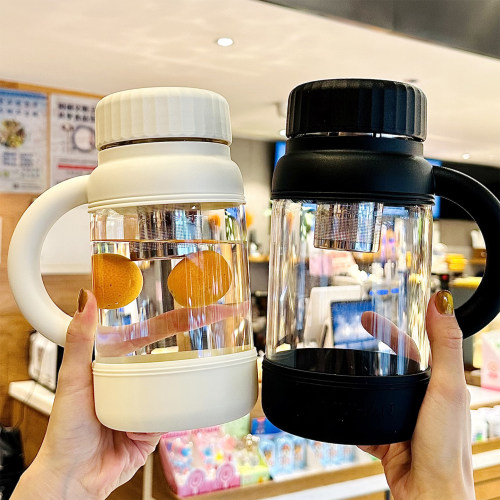 高硼硅茶水分离把手大容量玻璃杯