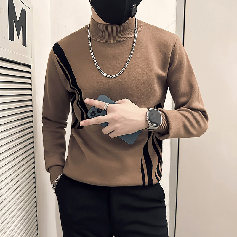 抖音社会小伙毛衣男半高领撞色针织打底衫B323-M38-P78控108,男装T恤,星座301C（原B323）