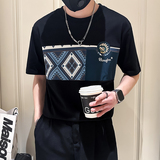 撞色男士短袖t恤拼接刺绣社会小伙店主风夏季半袖B323-DT55-P58，男装T恤，星座301C（原B323）