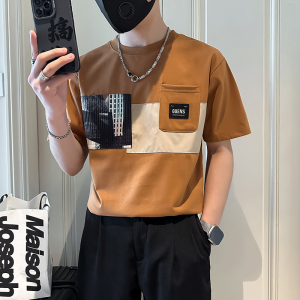 B323-DT62-P58控78短袖T恤男社会小伙店主风圆领潮流半袖衣服图片