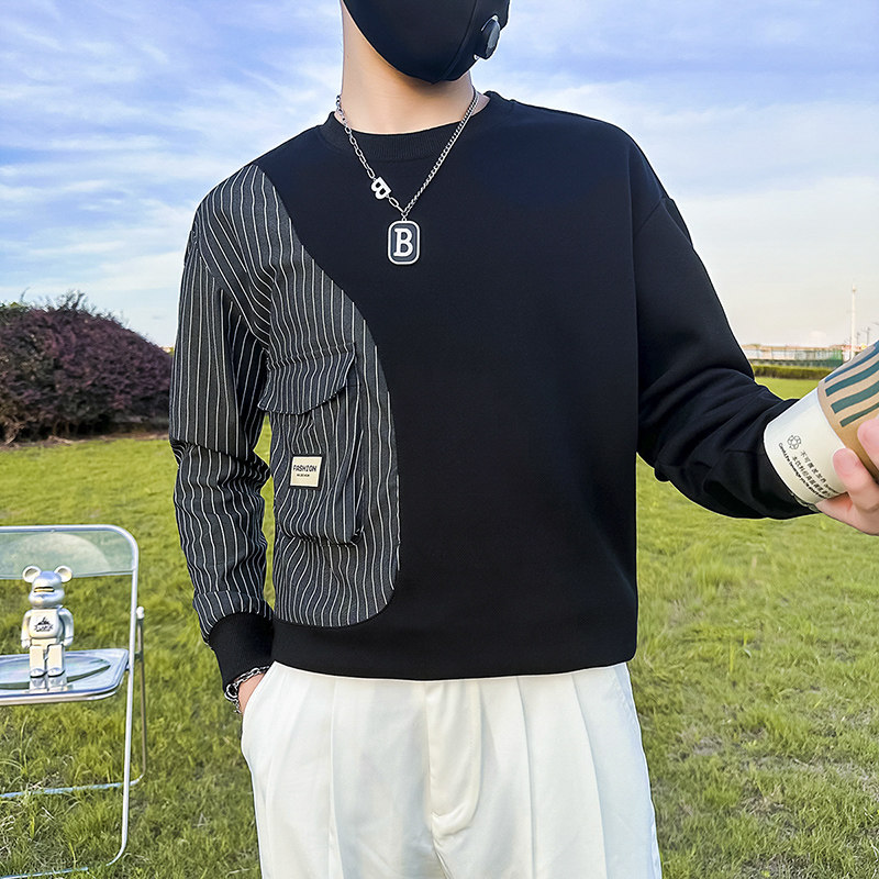 条纹拼接真口袋卫衣男设计感潮牌社会小伙长袖外套B323/WY09A/P58,女装短外套,星座301C（原B323）