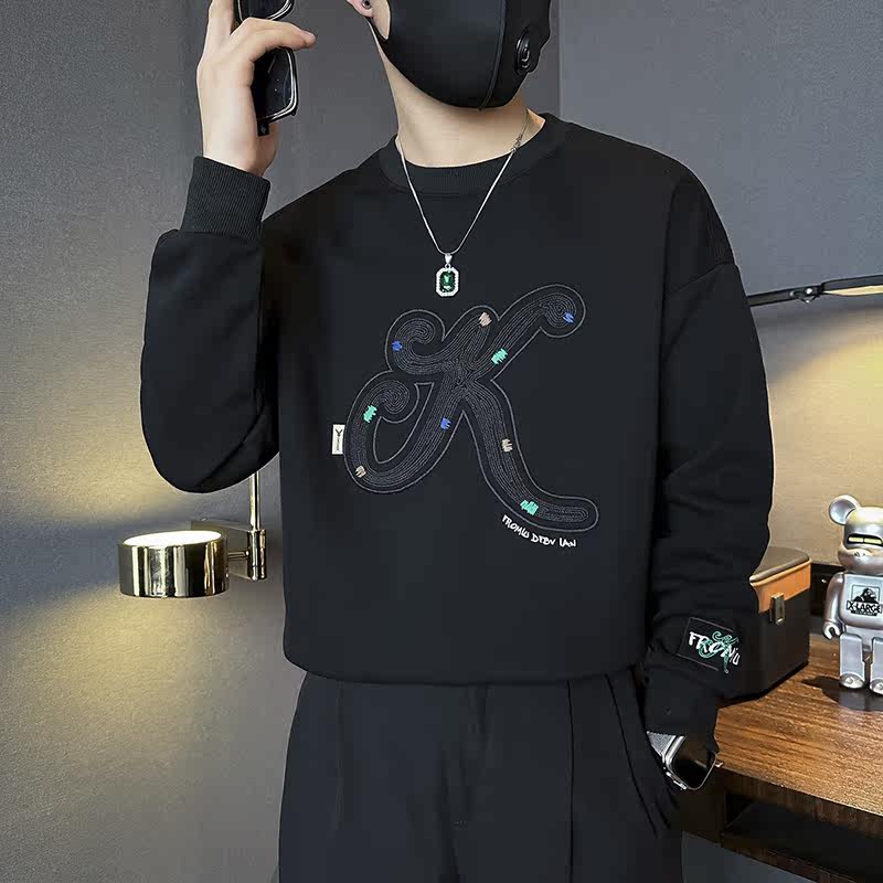 重工刺绣硬挺外套男高级感卫衣社会小伙店主风B323/WY17B/P68控98,男装卫衣,星座301C（原B323）