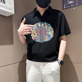 B323-PL22-P55控75社会小伙短袖POLO衫男店主风风大刺绣衣服，男装Polo衫，星座301C（原B323）