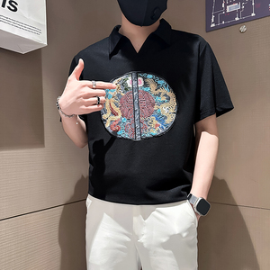 B323-PL22-P55控75社会小伙短袖POLO衫男店主风风大刺绣衣服图片