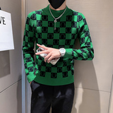 社会小伙半高领毛衣男格子潮牌ins痞帅炸街秋冬款三色M19-P68，男装针织衫/毛衣，星座301C（原B323）