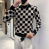 社会小伙半高领毛衣男格子潮牌ins痞帅炸街秋冬款三色M19-P68，男装针织衫/毛衣，星座301C（原B323）