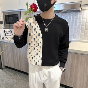 社会小伙卫衣外套男潮牌破洞格子拼接设计感长袖B323/WY22/P58