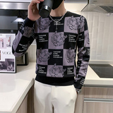 秋冬加厚老虎格子图案毛衣男潮牌社会小伙修身高级感M23-P88两色，男装针织衫/毛衣，星座301C（原B323）