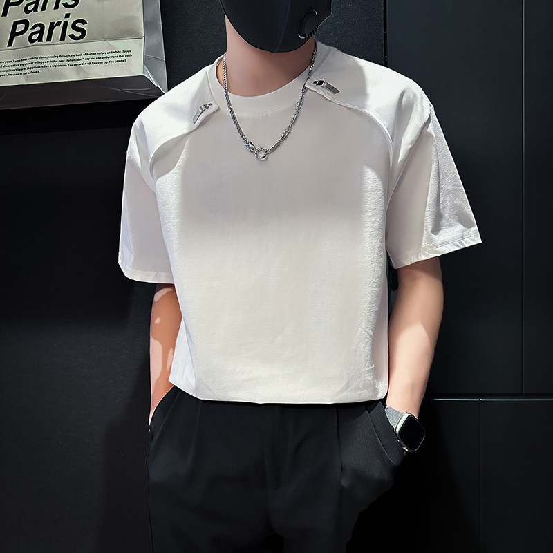 短袖男款潮牌夏季设计感小众T恤社会小伙店主风B323-DT57-P58,男装T恤,星座301C（原B323）
