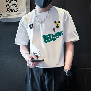 社会小伙店主风短袖t恤男士潮牌痞帅卡通刺绣圆领B323-DT50-P48图片