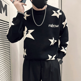 抖音五角星钩花毛衣男圆领加厚针织打底衫B323-M40-P68控98，男装T恤，星座301C（原B323）