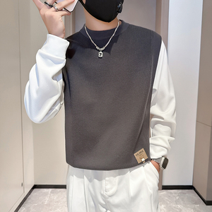 抖音假两件毛衣男高级感潮牌秋冬拼接社会小伙B323-M35-P88图片