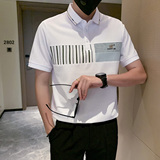 短袖polo衫男潮牌拼接高档高级感痞帅翻领t恤白色PL13/特P58，男装T恤，星座301C（原B323）