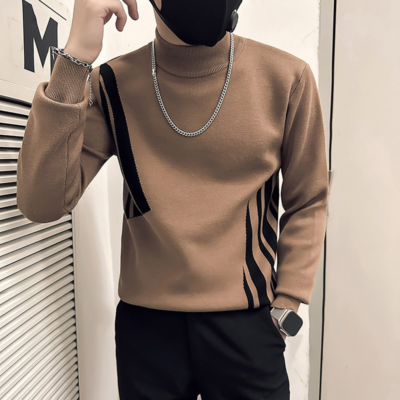抖音社会小伙毛衣男半高领撞色针织打底衫B323-M38-P78控108,男装T恤,星座301C（原B323）
