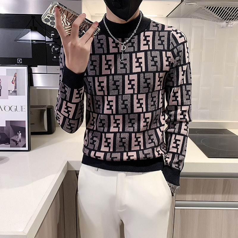 精神社会小伙半高领毛衣男修身型潮牌高级感针织衫两色M16-P68,男装针织衫/毛衣,星座301C（原B323）
