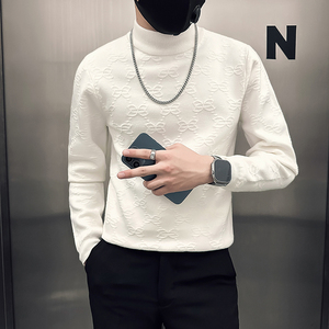 高支高密抖音社会小伙毛衣男半高领提花针织衫B323-M36-P78控108图片