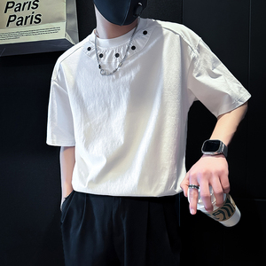 男士白色短袖夏季潮牌重磅T恤社会小伙店主风B323-DT56-P55图片
