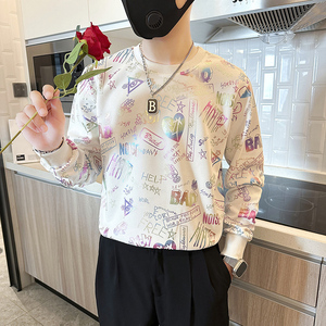 社会小伙卫衣男圆领印花加绒加厚外套B323-WY18R-常规P58加绒P68图片
