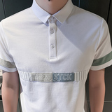 短袖polo衫男潮牌痞帅高级感拼接男装衣服社会B323/PL12/特P58，男装T恤，星座301C（原B323）