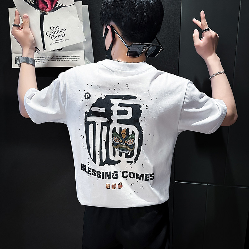 B323-DT60-特P38控58短袖T恤男社会小伙店主风圆领潮牌半袖衣服图片