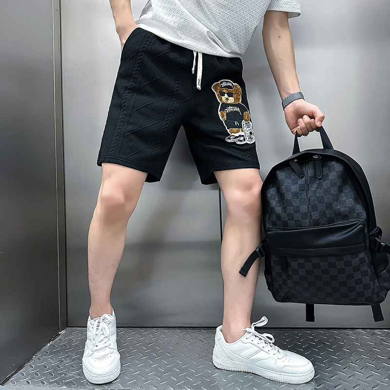 B323-DK18-P48控68社会小伙休闲短裤店主风潮流小熊刺绣五分裤,男装牛仔裤,星座301C（原B323）