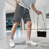 B323-DK16-P48控68社会小伙店主风潮流百搭菱形图案休闲短裤五分，男装牛仔裤，星座301C（原B323）