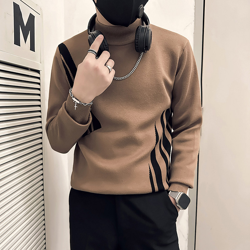 抖音社会小伙毛衣男半高领撞色针织打底衫B323-M38-P78控108,男装T恤,星座301C（原B323）