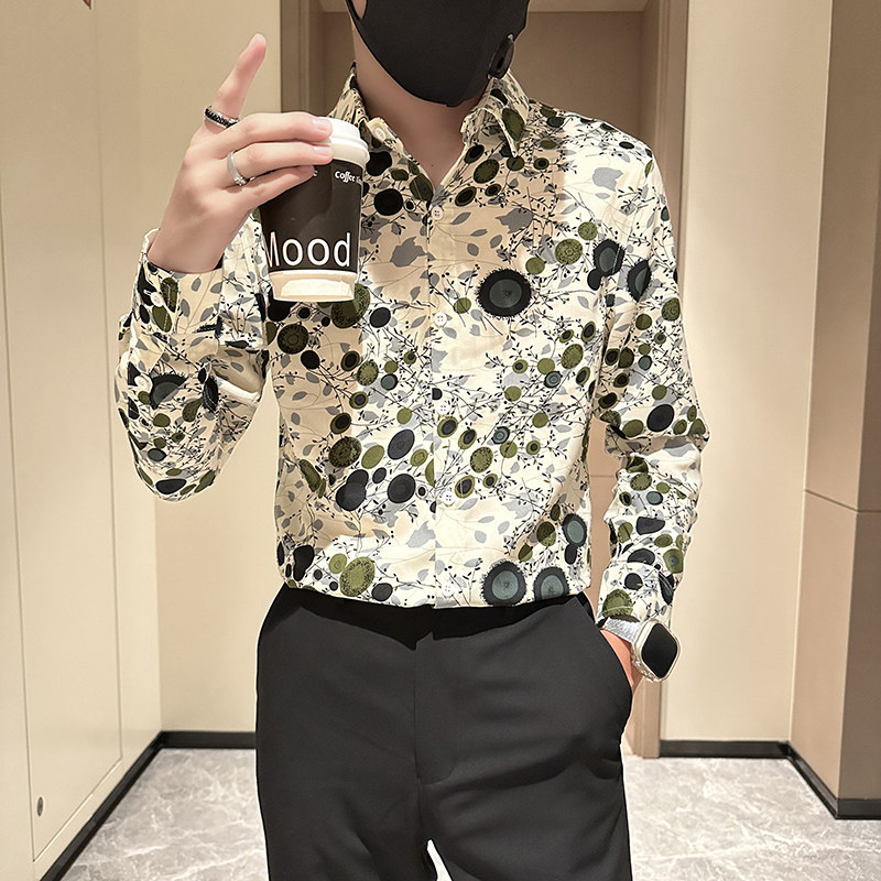 长袖衬衫男社会小伙印花高级感时尚网红衬衣B323/CS03/P50,男装衬衫,星座301C（原B323）