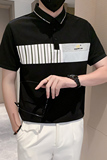 短袖polo衫男潮牌拼接高档高级感痞帅翻领t恤黑色PL13/特P58，男装T恤，星座301C（原B323）
