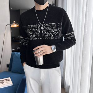 男士秋冬季毛衣圆领休闲流行针织衫民族风图案 两色 M08-P68 控98图片