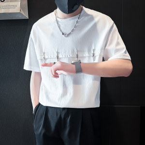 短袖T恤男拼接织带社会小伙店主风男生高级感痞帅B323-DT54-P58图片