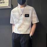 潮男痞帅破洞男士短袖t恤修身社会小伙店主风B323-DT38-P48控68，男装T恤，星座301C（原B323）