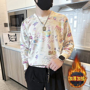 社会小伙卫衣男圆领印花加绒加厚外套B323-WY18R-常规P58加绒P68图片