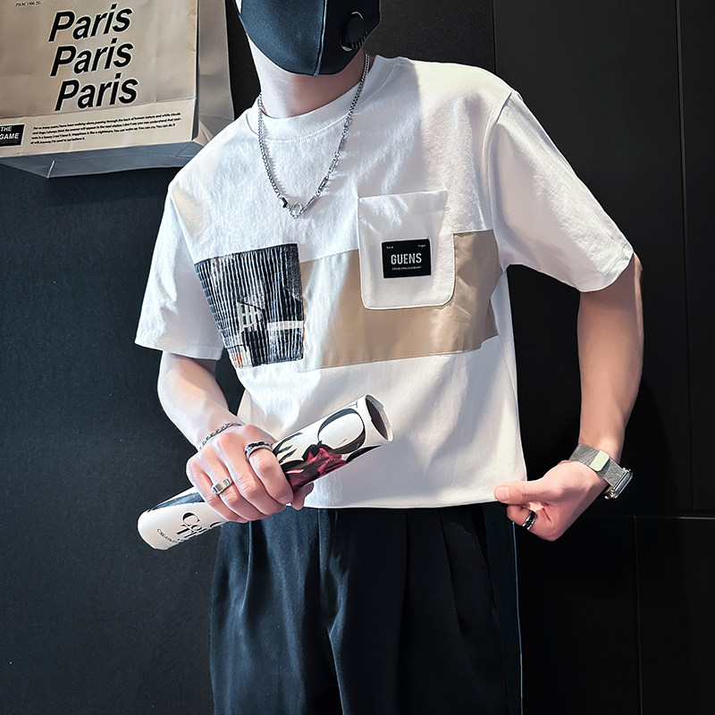 B323-DT62-P58控78短袖T恤男社会小伙店主风圆领潮流半袖衣服,男装T恤,星座301C（原B323）