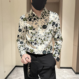长袖衬衫男社会小伙印花高级感时尚网红衬衣B323/CS03/P50，男装衬衫，星座301C（原B323）