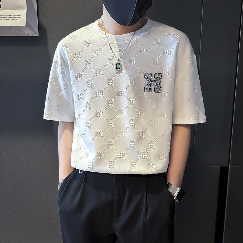 潮牌t恤男短袖2025新款抖音社会小伙店主风B323-DT37-P48控68,男装T恤,星座301C（原B323）