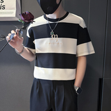 韩版ins街头撞色条纹短袖T恤男社会小伙店主风B323-DT36-P48，男装T恤，星座301C（原B323）